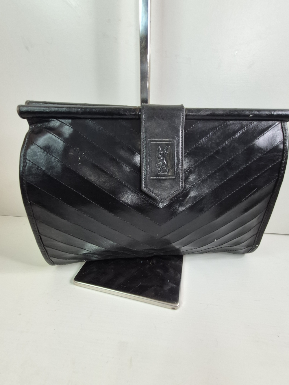 Yves Saint Laurent Black Chevron Leather Clutch